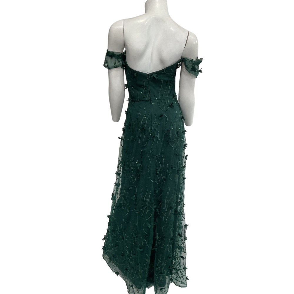 Dessy Collection Embroidered Evergreen Off The Shoulder Gown Size 6 - Picture 3 of 7